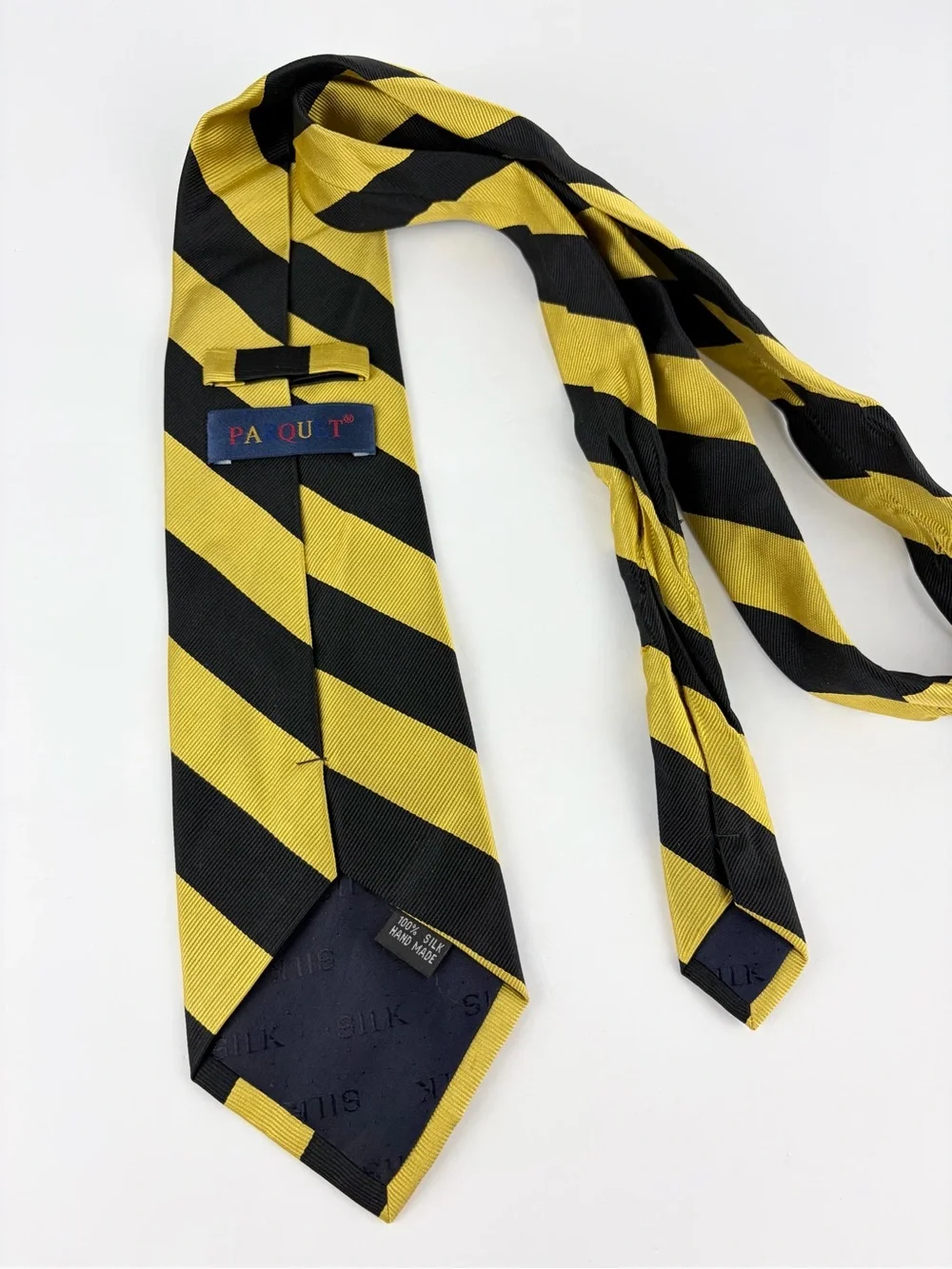 Parquet Silk Gold Yellow Black Striped Hand Made Neck Tie